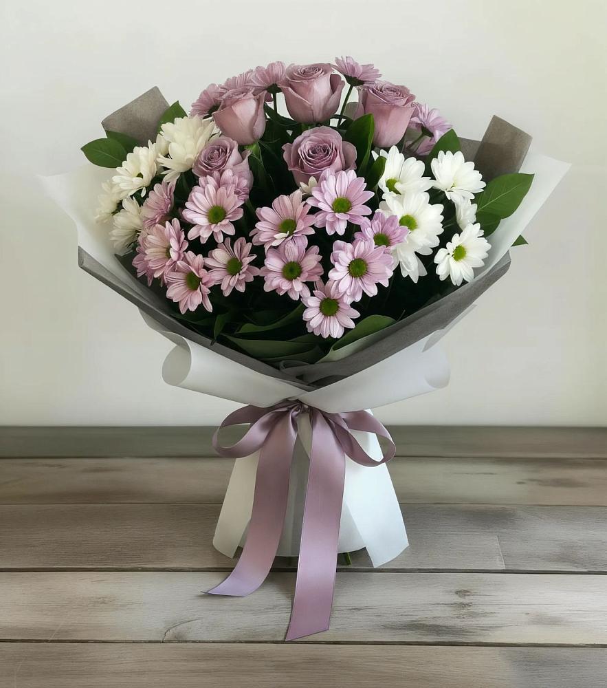 Букет цветов из: Хризантемы и Розы в Медведь