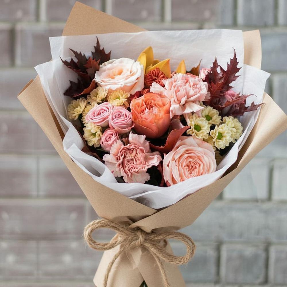 Букет цветов из: Гвоздики, Хризантемы и Розы в Медведь