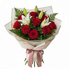 Букет цветов из:  Лилии и Розы #REPLACE_PRED# Медведь