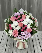 Букет цветов из:  Альстромерии, Гвоздики, Розы и Хризантемы #REPLACE_PRED# Медведь