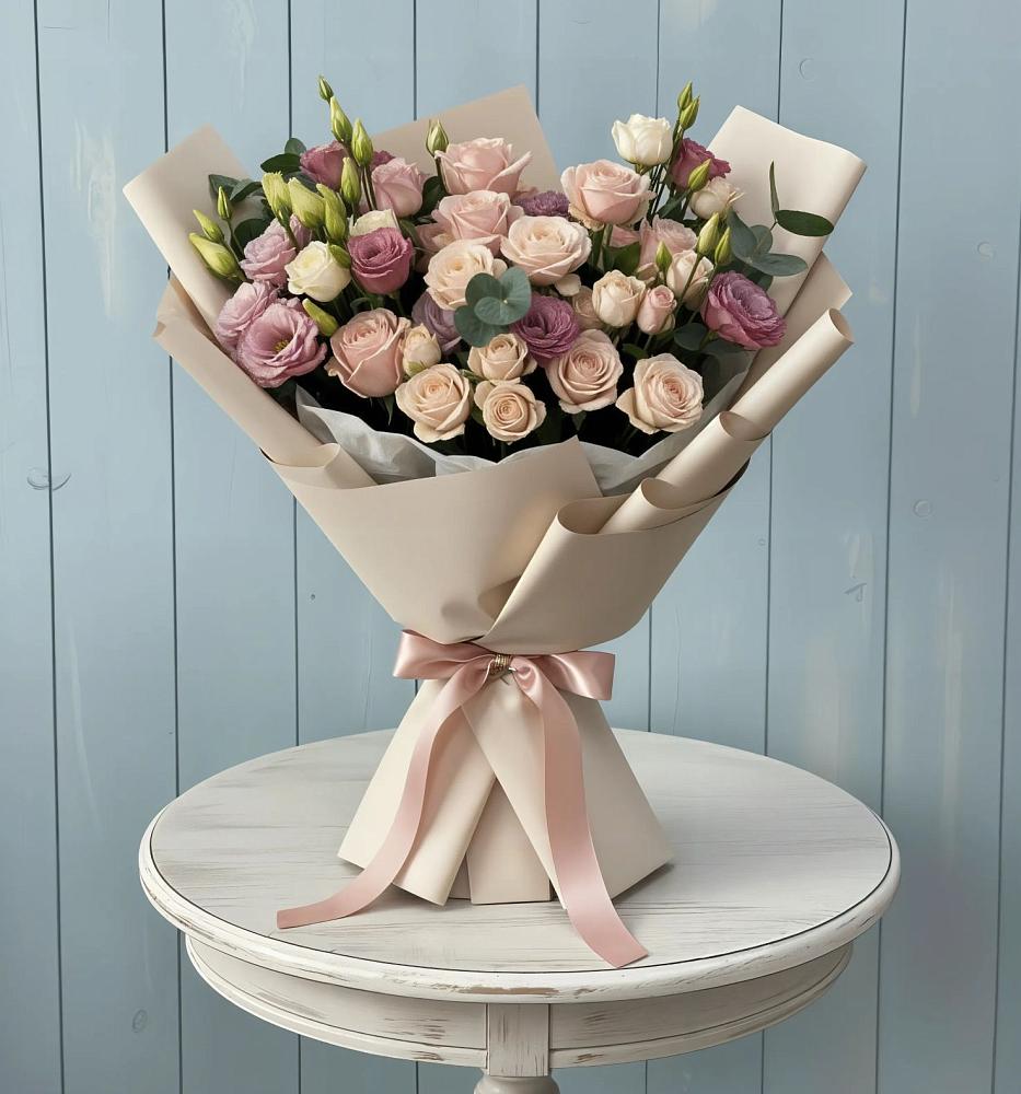 Букет цветов из: Розы и Лизиантусы в Медведь