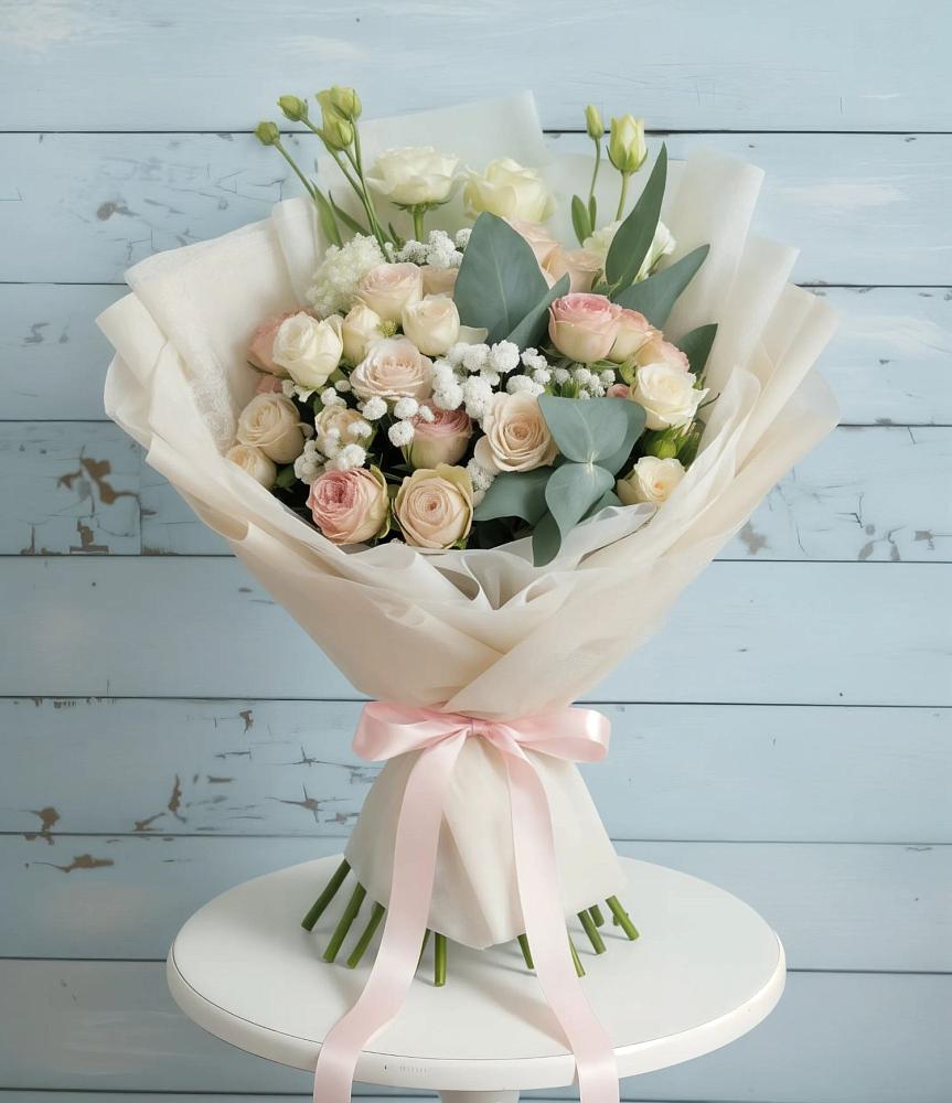 Букет цветов из: Розы и Лизиантусы в Медведь