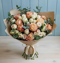 Букет цветов из:  Альстромерии и Розы #REPLACE_PRED# Медведь